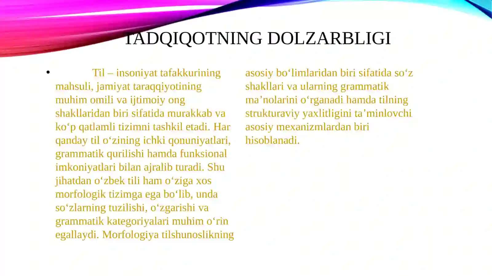 O‘zbektilining morfologik tizimi: so‘z turkumlari va ularning grammatik xususiyatlari 3