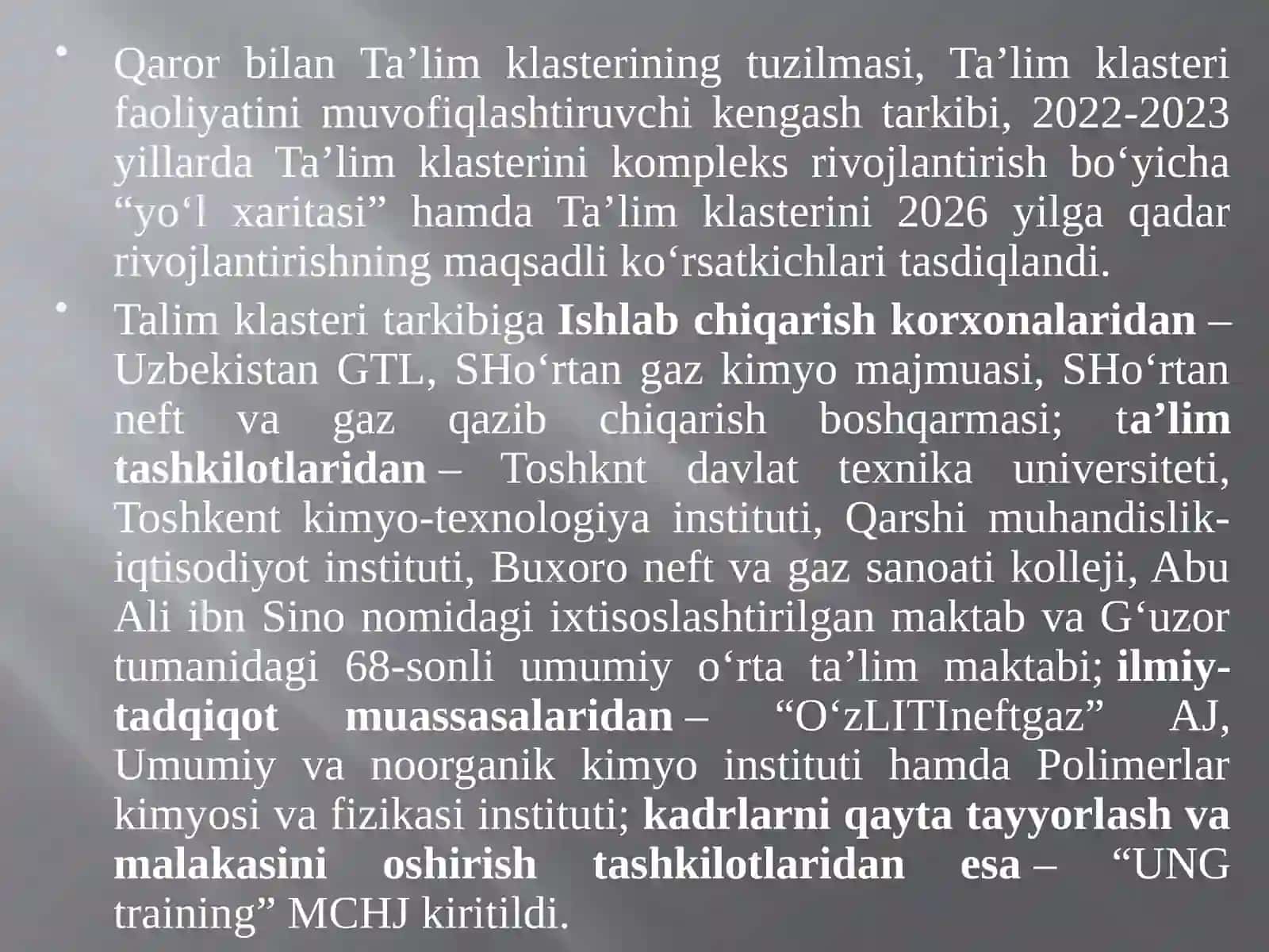 NEFT VA GAZ SOHASIDA TA’LIM-ISHLAB CHIQARISH KLASTERI TASHKIL ETILDI 3