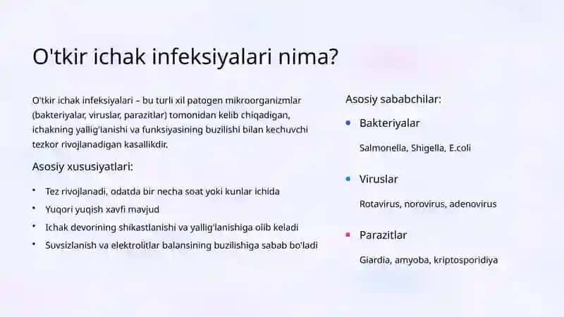 O'tkir ichak infeksiyalari: Sabablar, Belgilar va Davolash 3