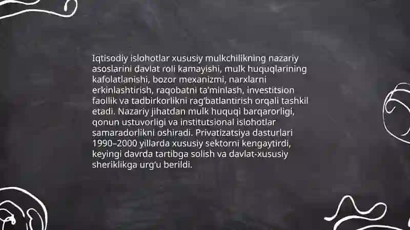 Iqtisodiy islohatlar xususiy mulkchilikning shakllanishi 3