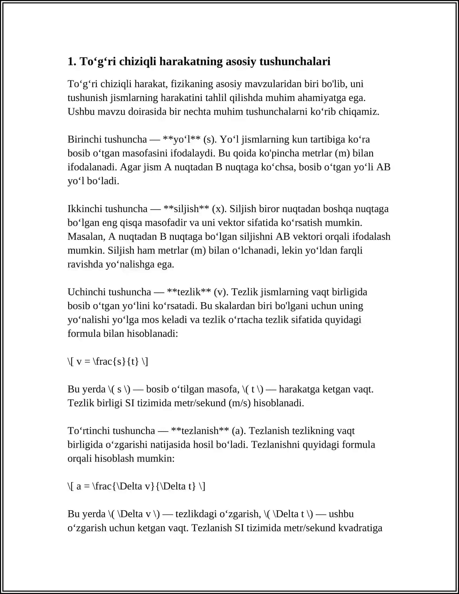 TOʻGʻRI CHIZIQLI TEKIS VA NOTEKIS HARAKAT 3