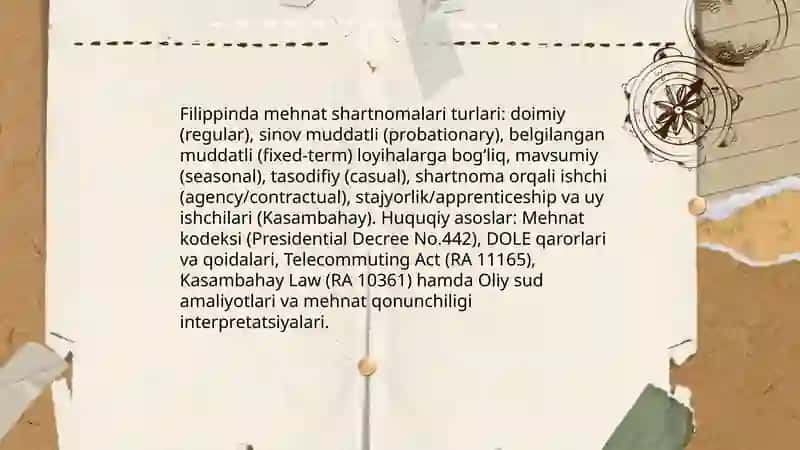 Filippin, Malayziya va Indoneziya mamlatlarida mehnat shartnomasi va uning bekor boʻlish sabablari 3