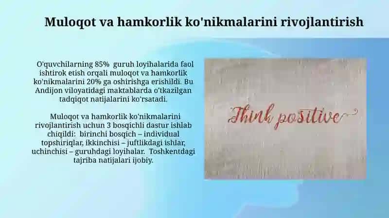 Muloqot va hamkorlik ko'nikmalarini rivojlantirish 3