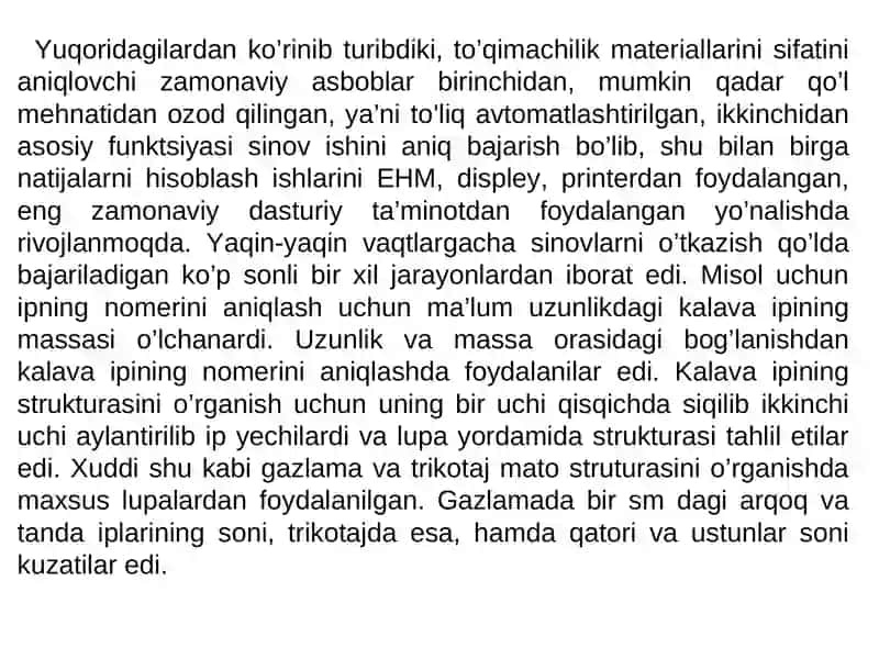 Zamonaviy to’qimachilik korxonalarida sinovlarning yangi uslub va vositalari 3