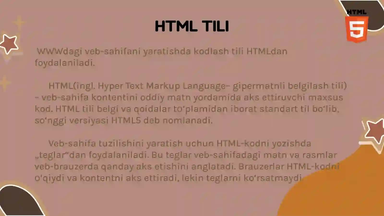 HTML TILI tushunchasi va web sahifani sozlash 3