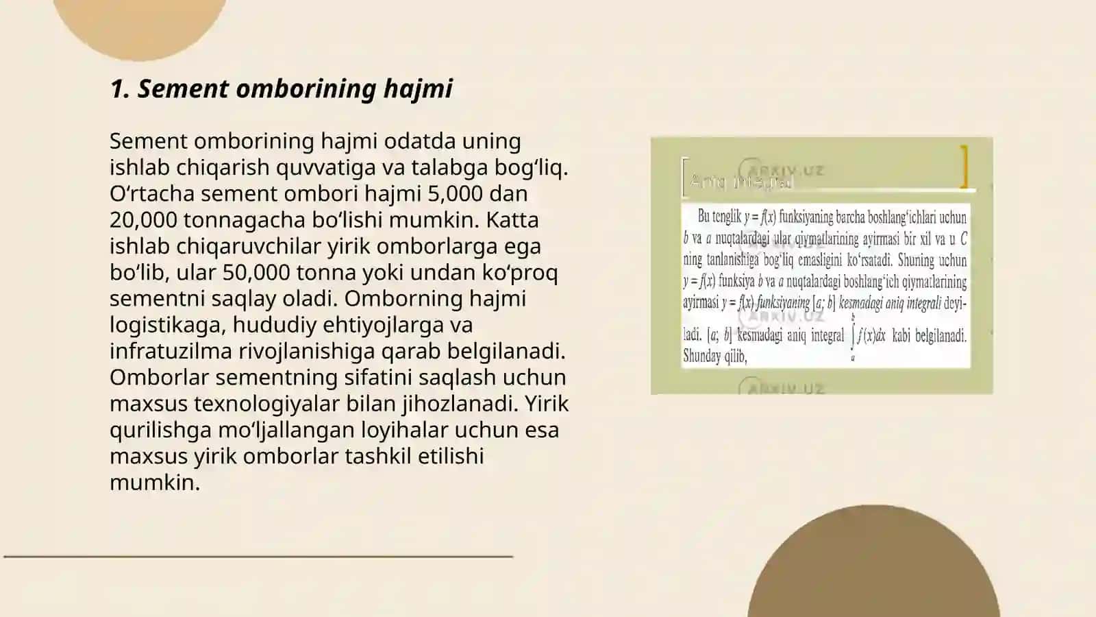 Sement va to’ldiruvchilar omborlarining sig’imini hisoblash 3
