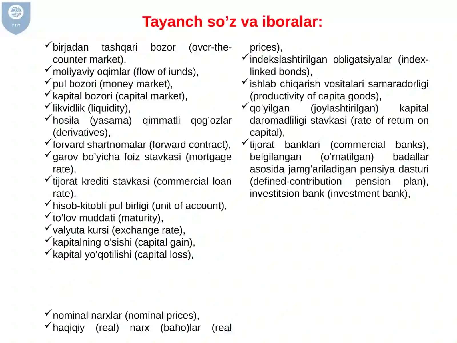 Moliyaviy tizim va moliyaviy infratuzilma. Moliyaviy oqimlar 3