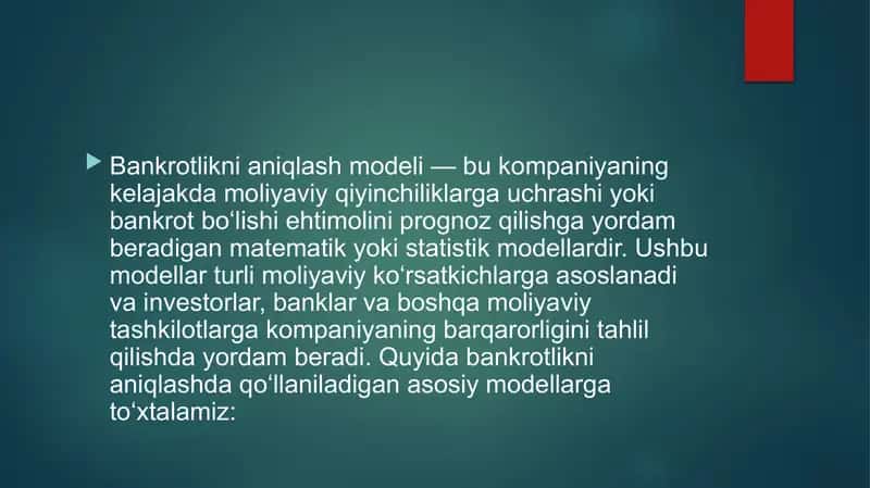 Bankrotlikni aniqlashning turli modellari 3