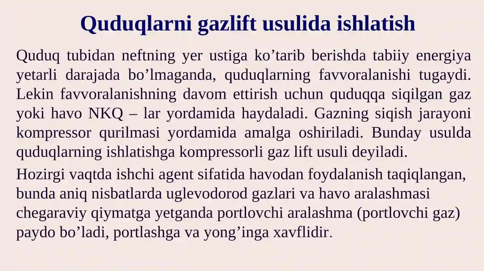 QUDUQLARNI GAZLIFT USULIDA QAZIB OLISH  JIHOZLARI 3