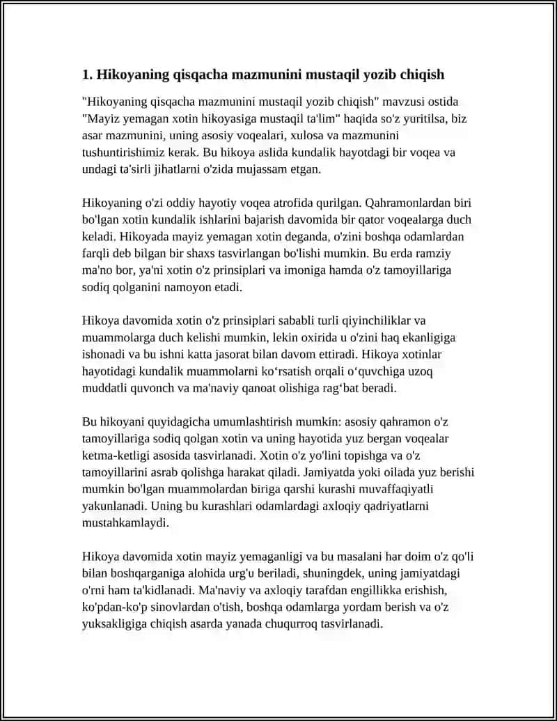 MAYIZ YEMAGAN XOTIN HIKOYASIGA MUSTAQIL TALIM 3