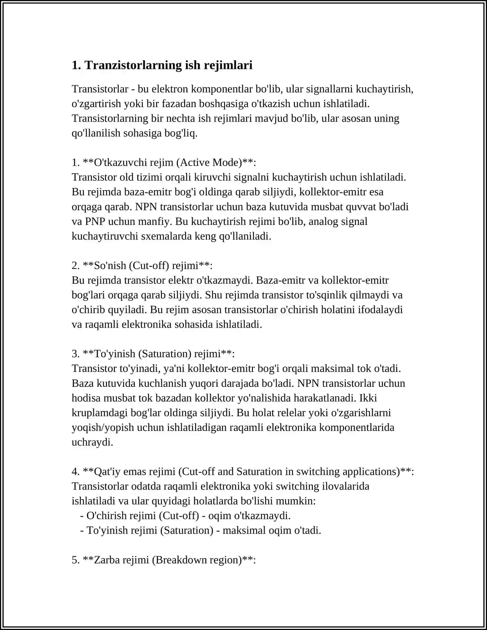 TRANZISTORLARNING DINAMIK ISH REJIMI VA DINAMIK PARAMETRLARNI ANIQLASH 3