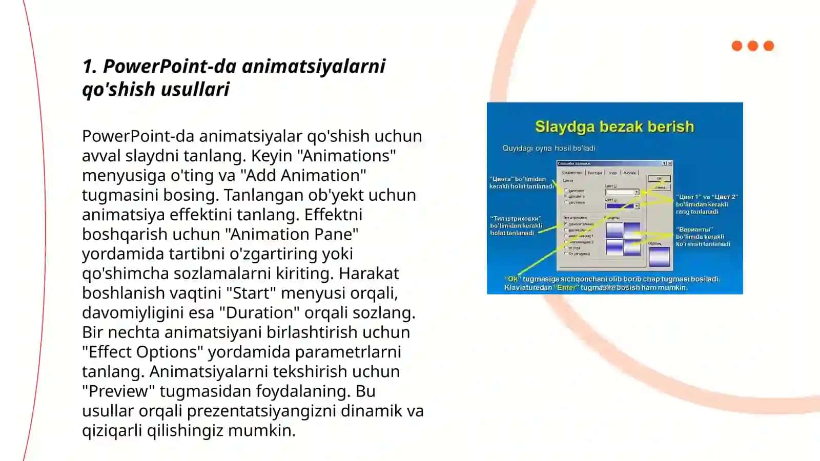 Ms power pointda animatsion lavhalar yaratish 3