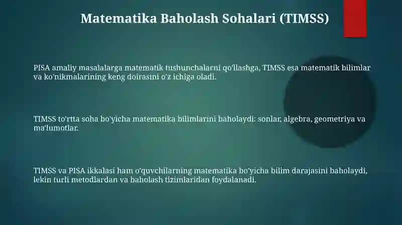 TIMSS va PISA Xalqaro baholash dasturining standartlar 3