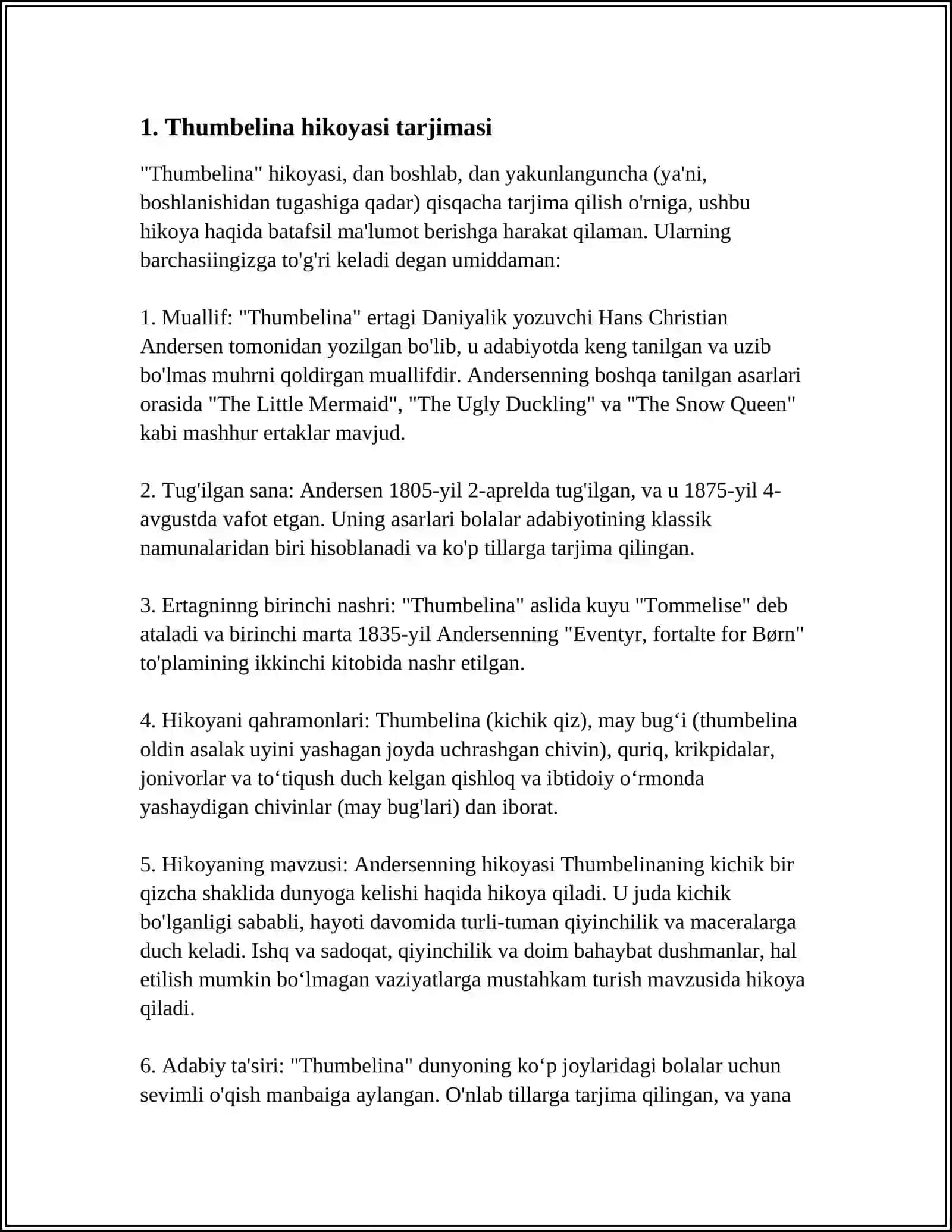 TRANSLATE "THUMBELINA" SHORT STORY 3