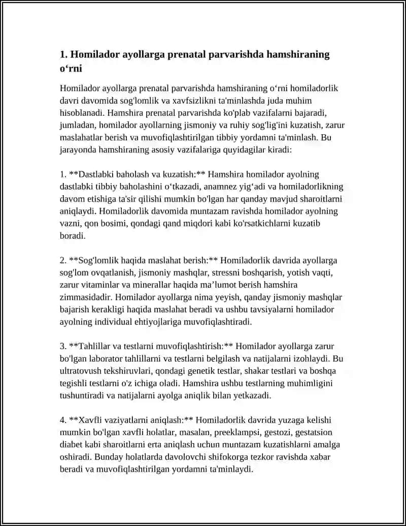 HOMLADOR AYOLLARGA TIBBIY XIZMAT KOʻRSATISHDA HAMSHIRANING OʻRNI 3