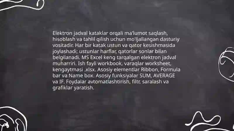 Elektron jadval muharrirlari. MS Excel dasturi 3