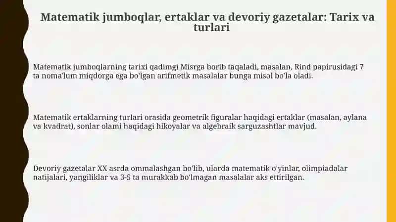 Matematik Jumboqlar, Ertaklar va Devoriy Gazetalar 3