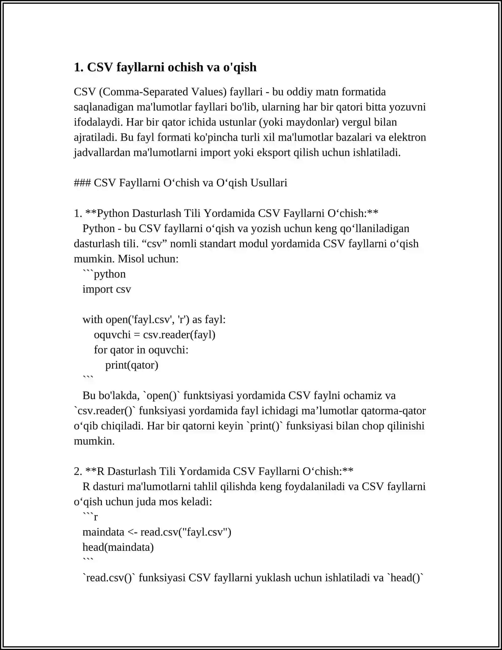 PYTHONDA CSV FAYLLARI BILAN ISHLASH 3