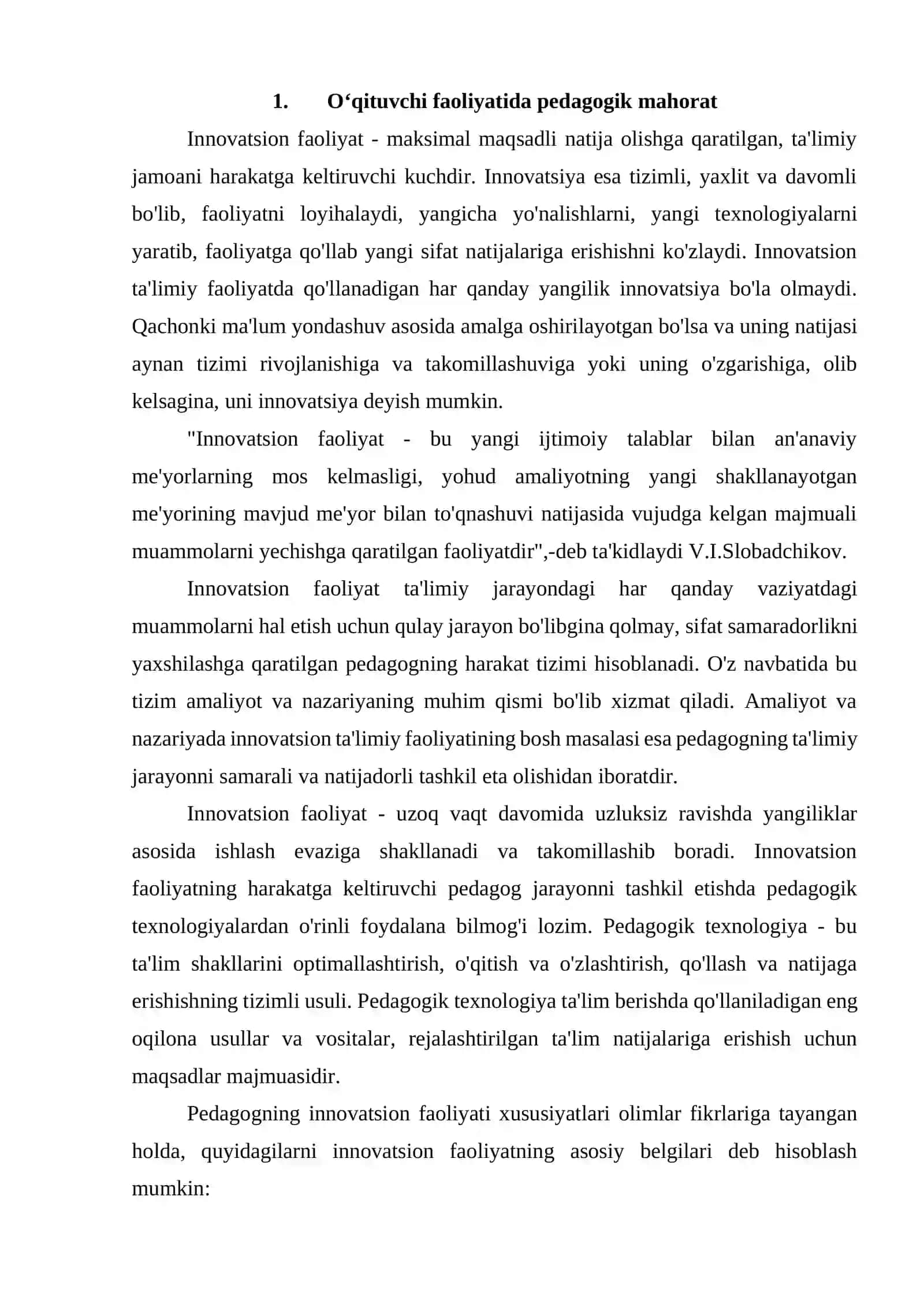 Pedagogik innovatsiyaning o'ziga xos xususiyatlari 3
