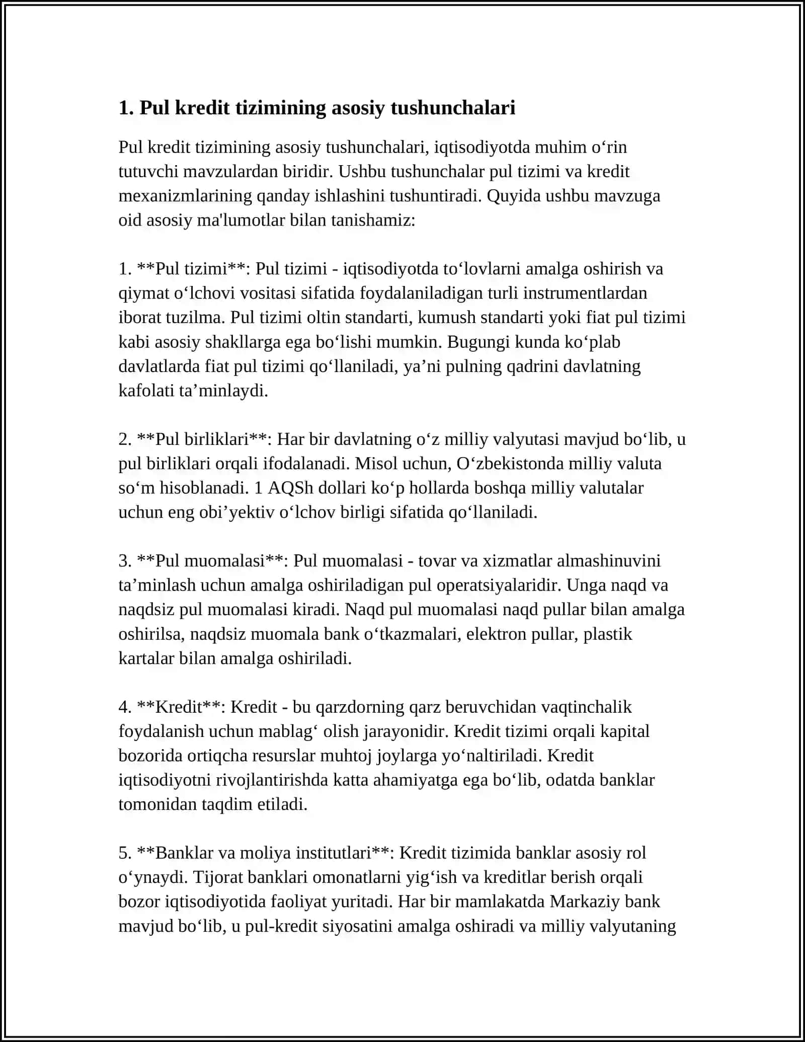 PUL KREDIT TIZIMI. BANKLAR BOZOR IQTISODIYOTDAGI ROLI 3