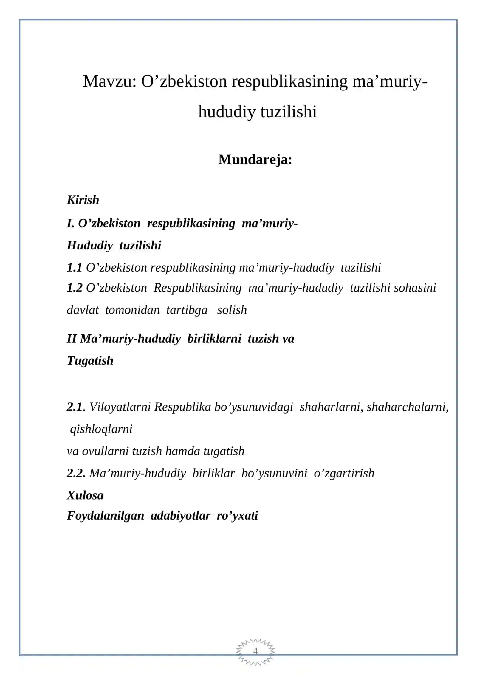O’zbekiston Respublikasining Ma’muriy – hududiy tuzulishi 3