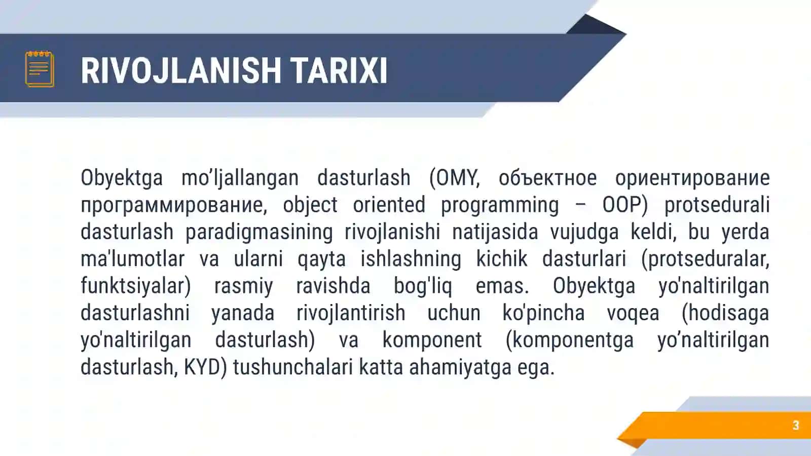 OBYEKTGA MO’LJALLANGAN DASTURLASH ASOSLARI 3