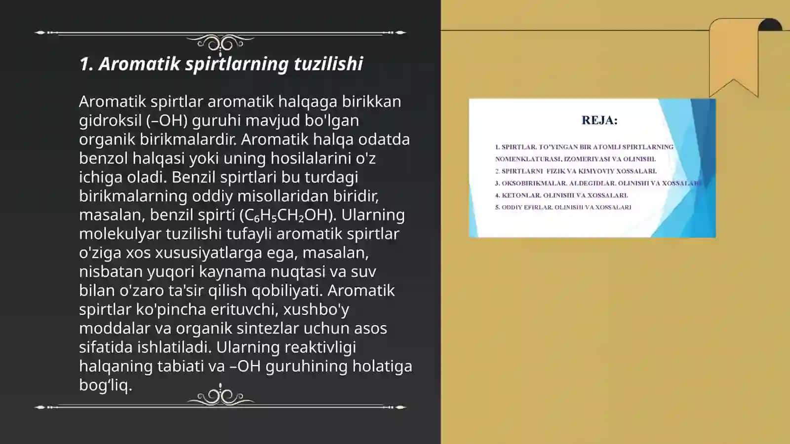 Aromatik spirtlarning funksionallik analizi 3