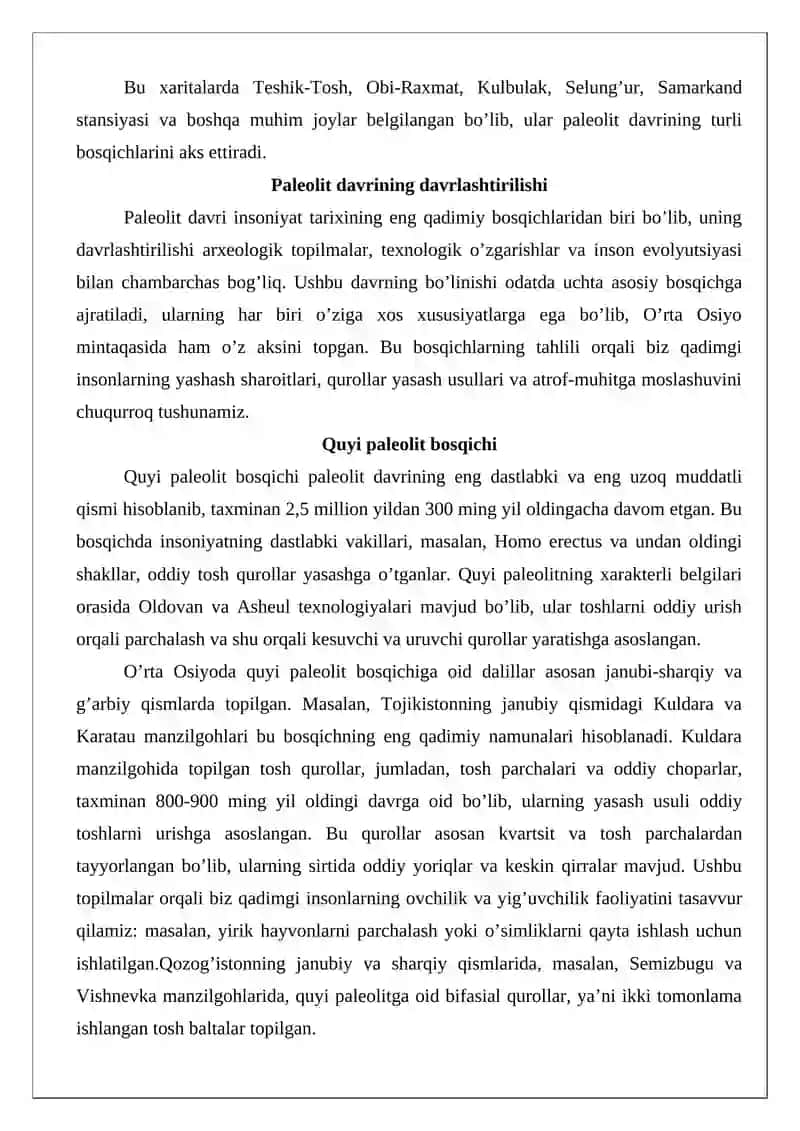 O’rta Osiyodagi paleolit davri ibtidoiy manzilgohlari xaritasini tuzish 3