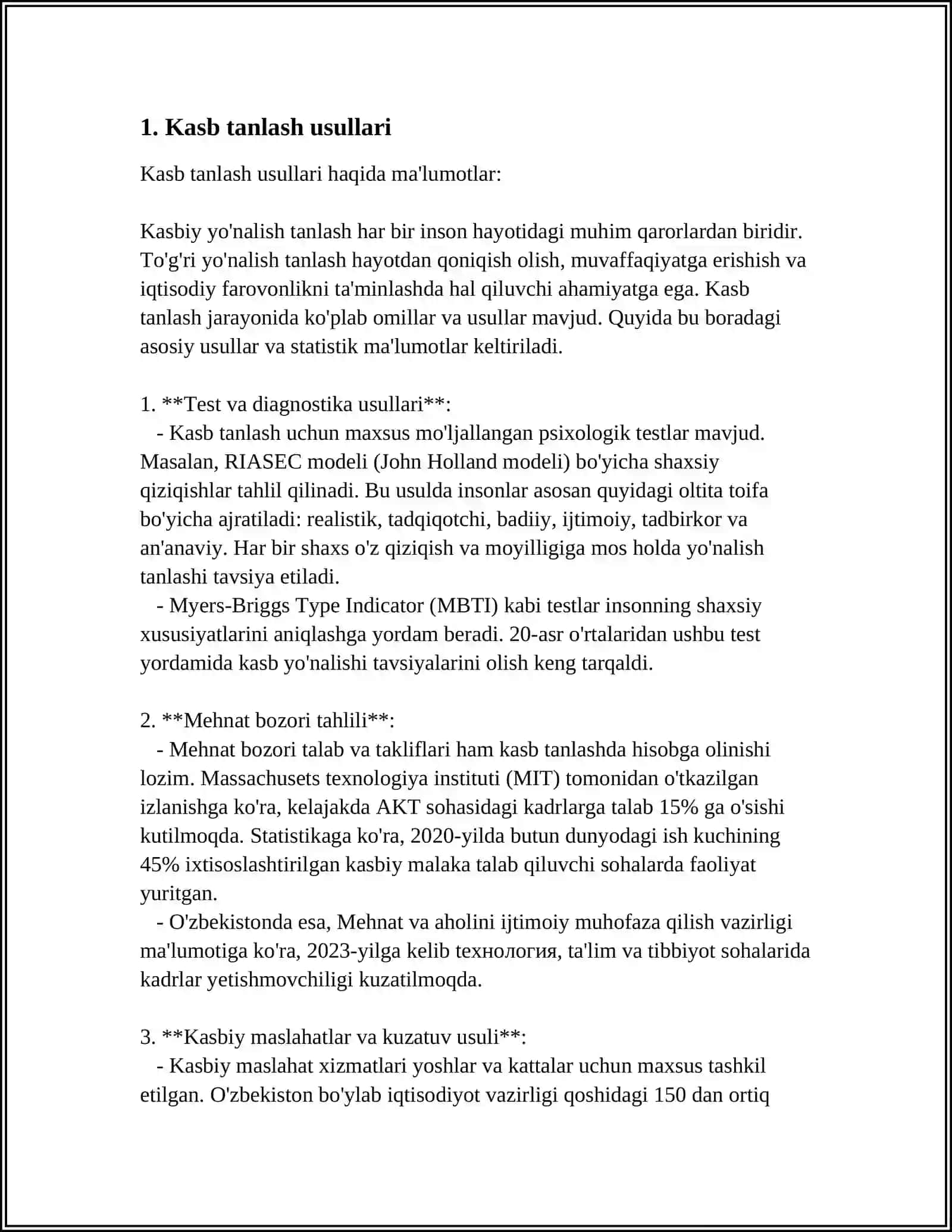 Kasb tanlash usullari 3