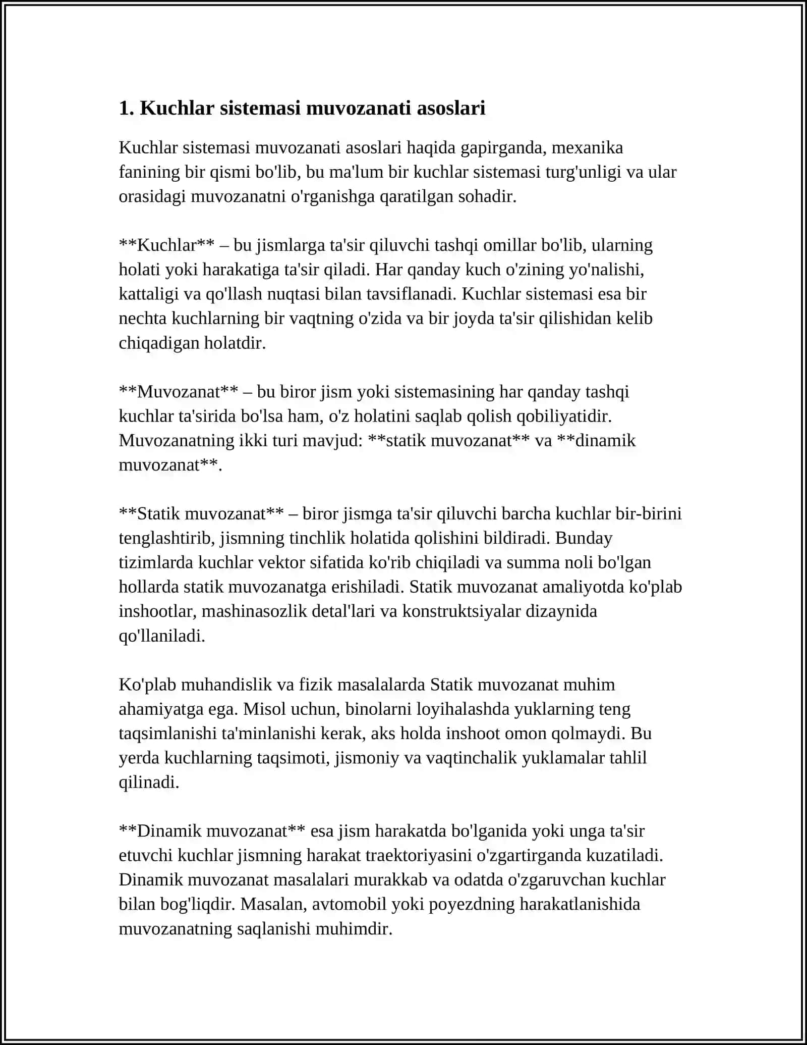 TEKISTLIKDA KUCHLAR SISTEMASINING MUOZANATI SHARTI 3