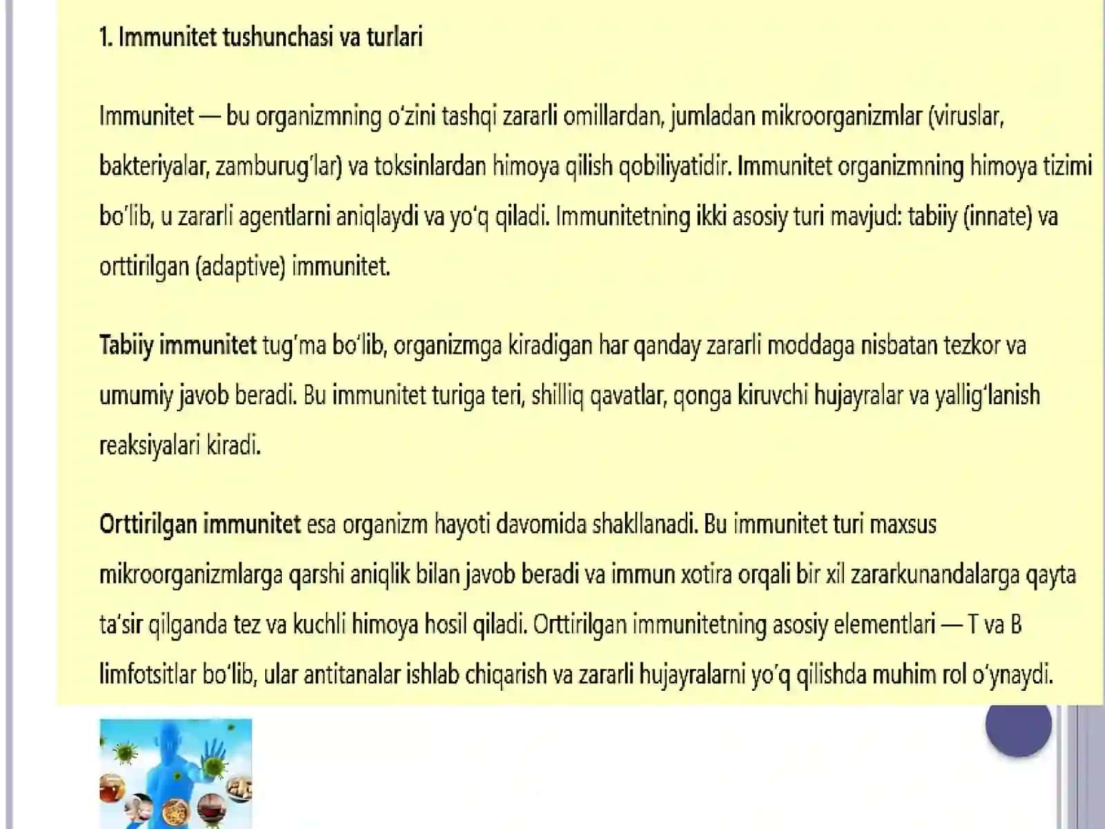 Immunitet va Ung'atasir Qiluvchi Oziq Moddalar 3