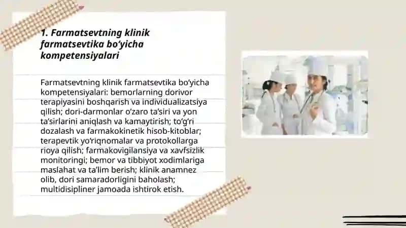 Farmatsevtning klinik farmatsevtika bo‘yicha kompetensiyalari 3