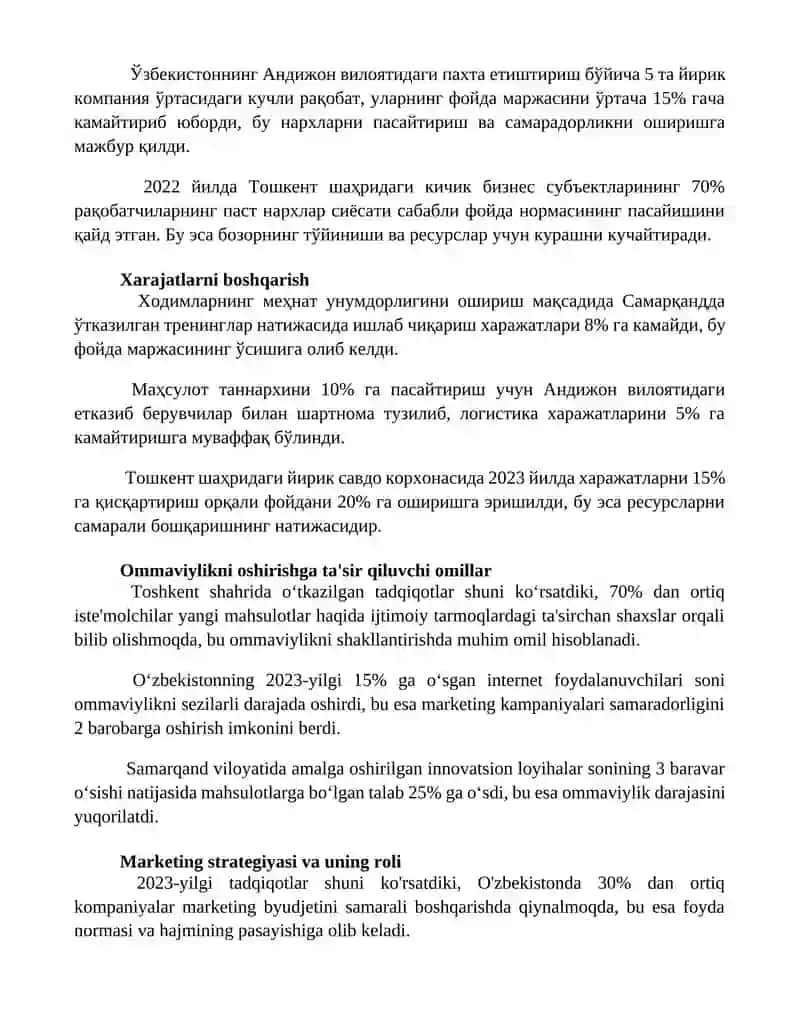 Foyda normasi va massasi, ularning oshishiga ta'sir etuvchi omillar 3