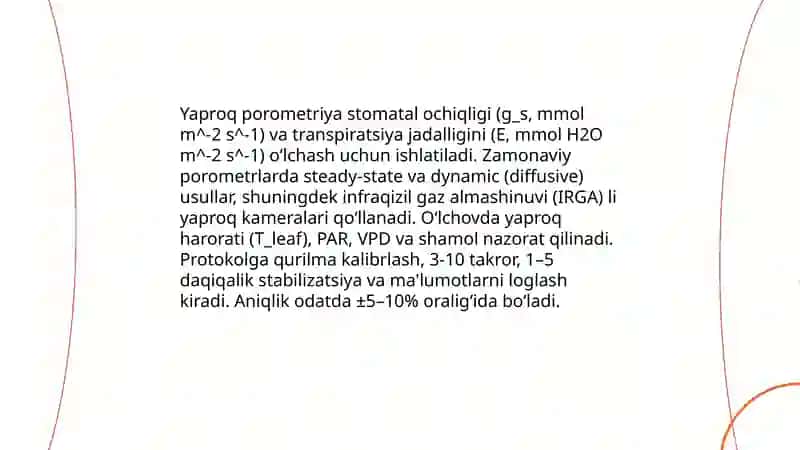 Transpiratsiya jadalligini aniqlashda zamonaviy asbob-uskunalardan foydalanish 3