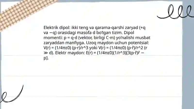 Elektrik dipol: taʼrif va matematik ifoda 3