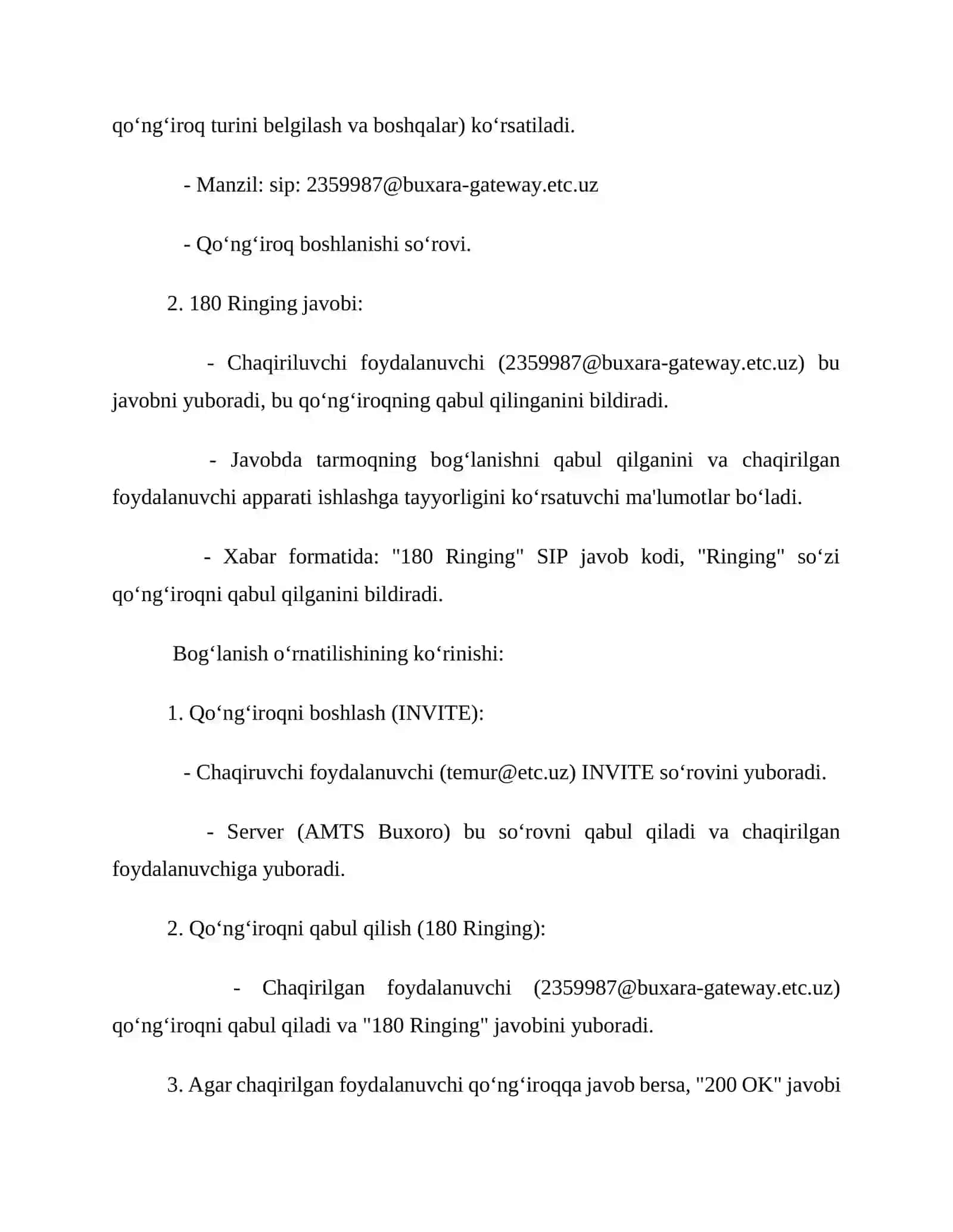 SIP SIGNALIZATSIYASI. SIP PROTOKOLI ORQALI ULANISHNI O‘RNATISH 3