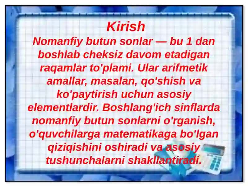 Boshlanģich sinflarda 100 ichida nomanfiy butun sonlarni raqamlash 3