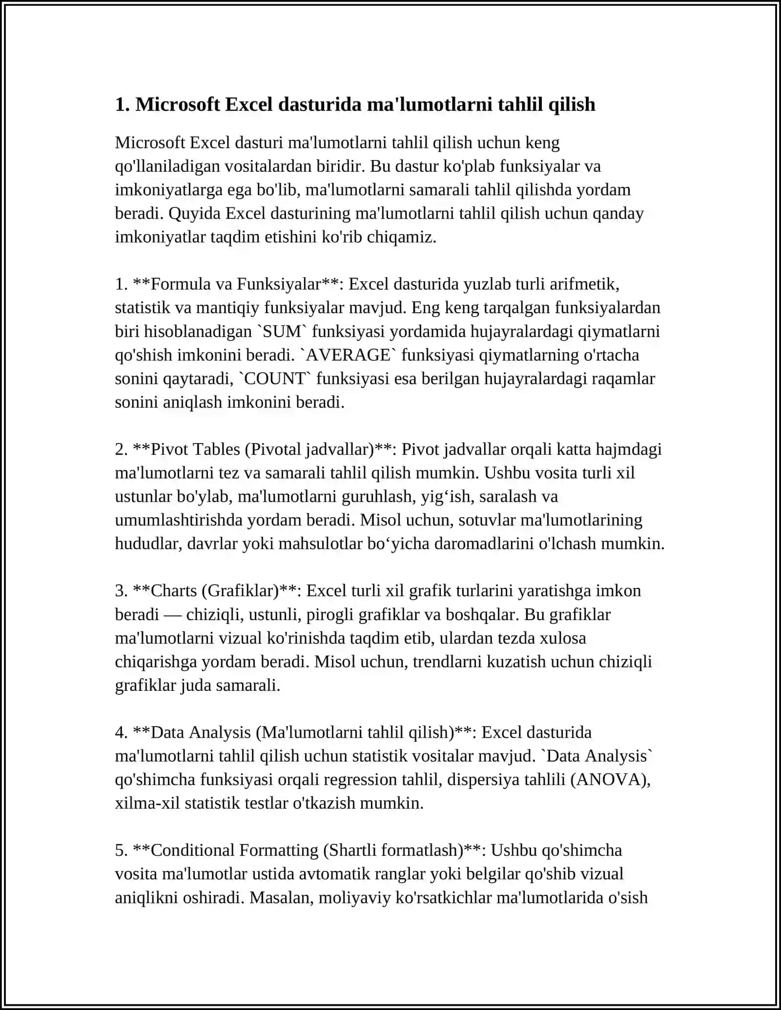 MICROSOFT OFFICE DASTURLARI ORASIDA MALUMOTLAR BILAN ISHLASH 3