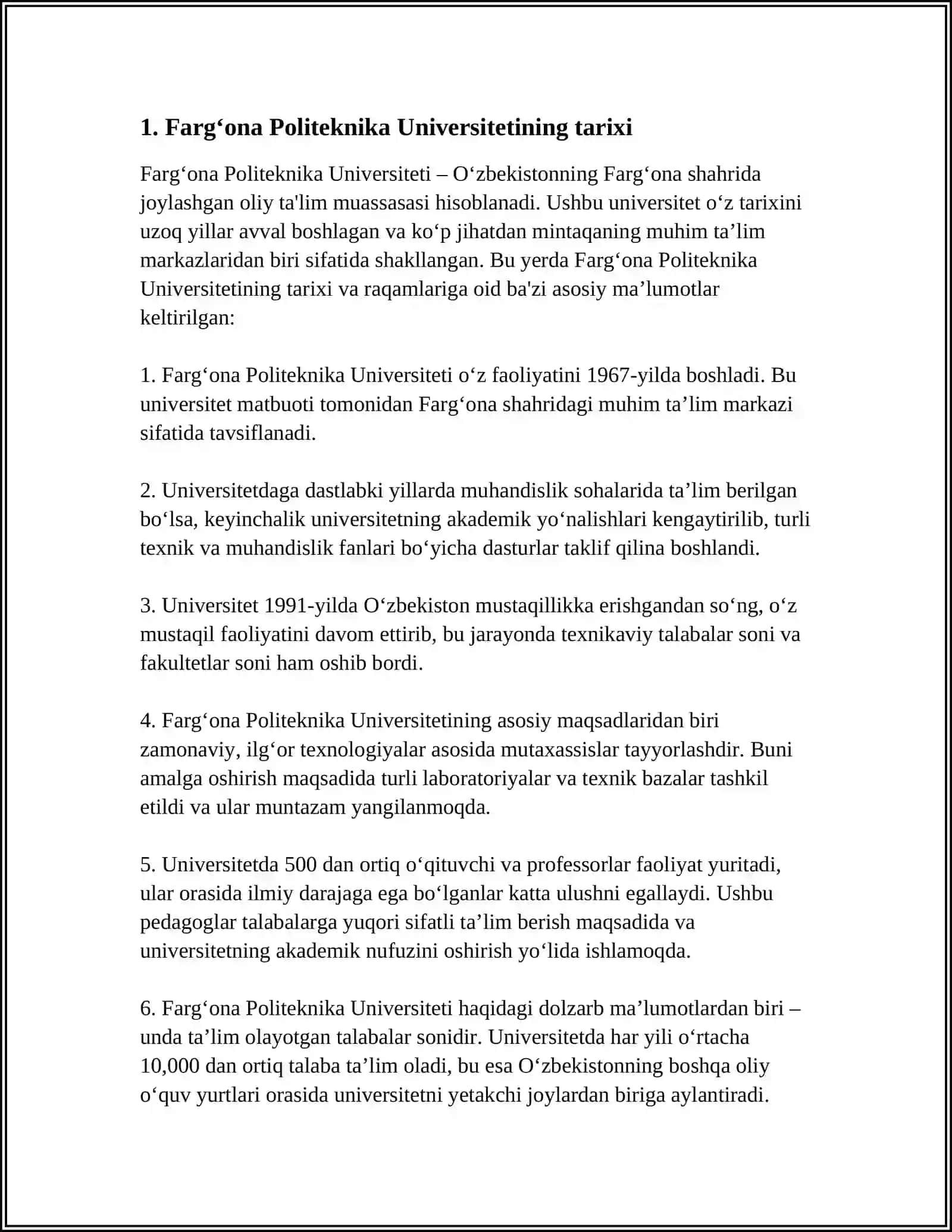 FARGʻONA POLITEXNIKA MUSTAQIL ISH 3