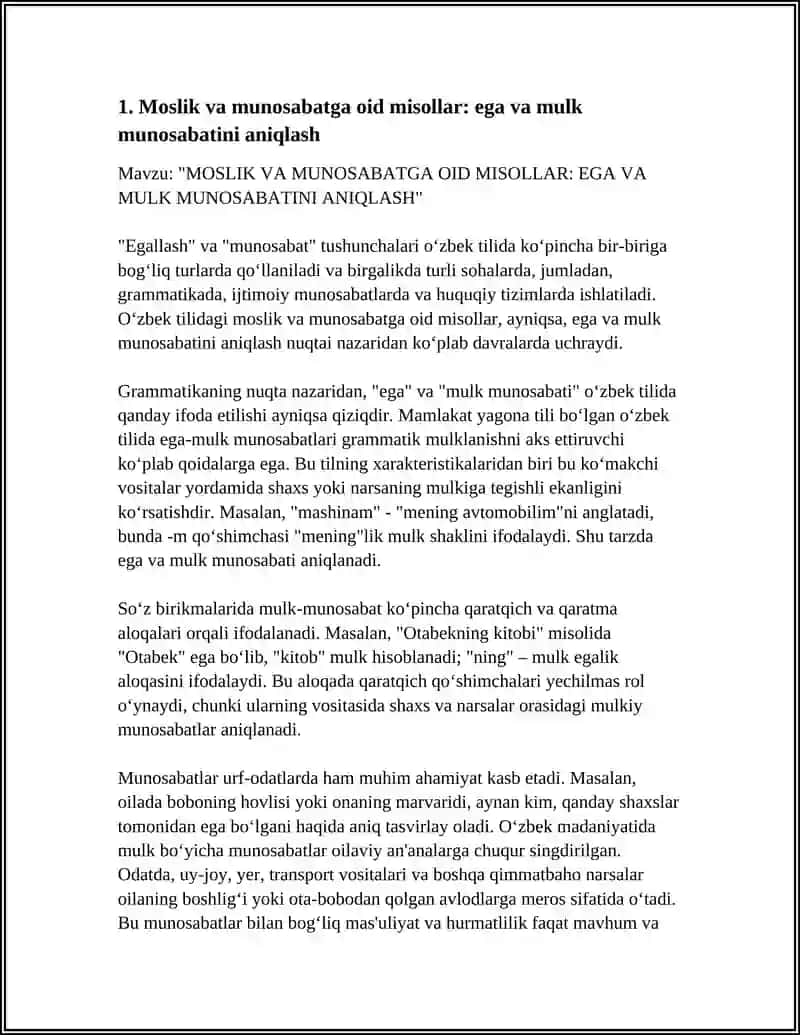MOSLIK VA MUNOSABATGA OID MISOLLAR 3