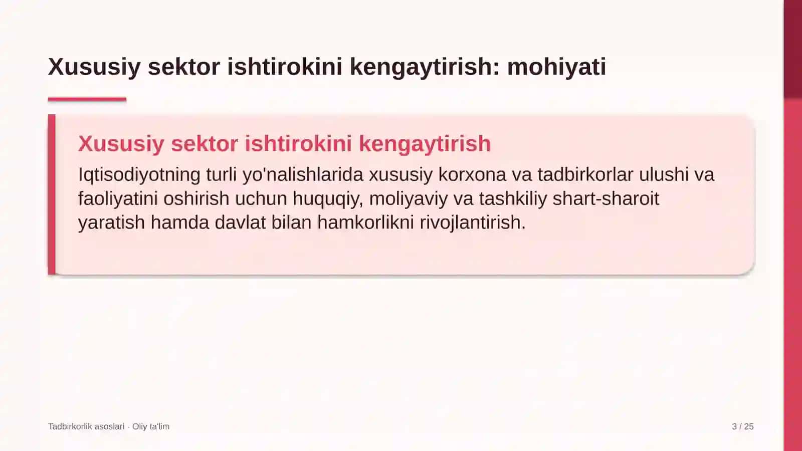 Tadbirkorlik asoslari · Oliy ta'lim 3