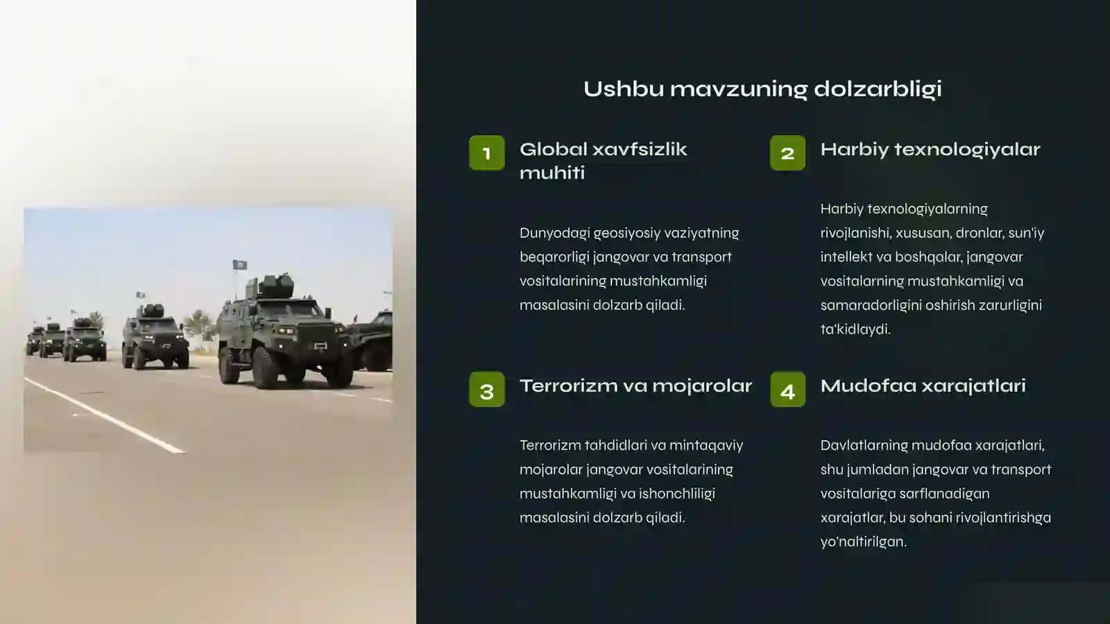 Jangovar va transport vositalarini mustahkamlash 3