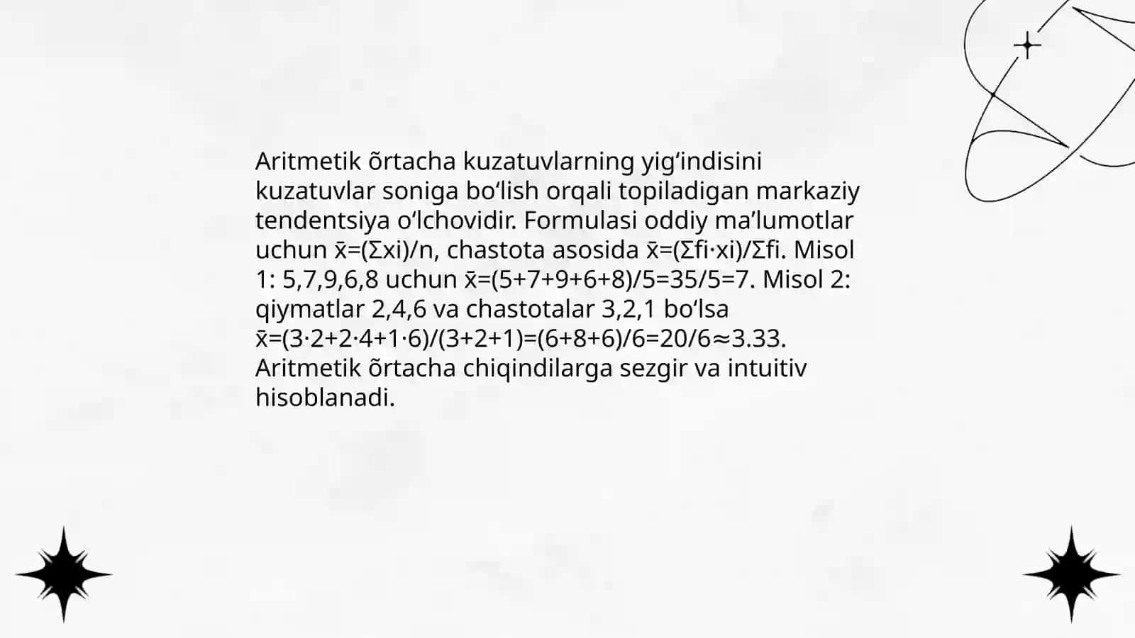 Aritmetik õrtacha va nisbiy kõrsatkichlar 3