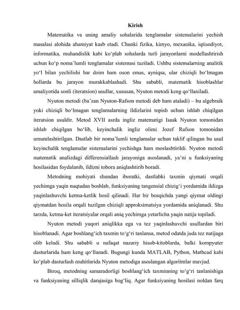 Tenglamalar sistemasi uchun Nyuton metodi 3
