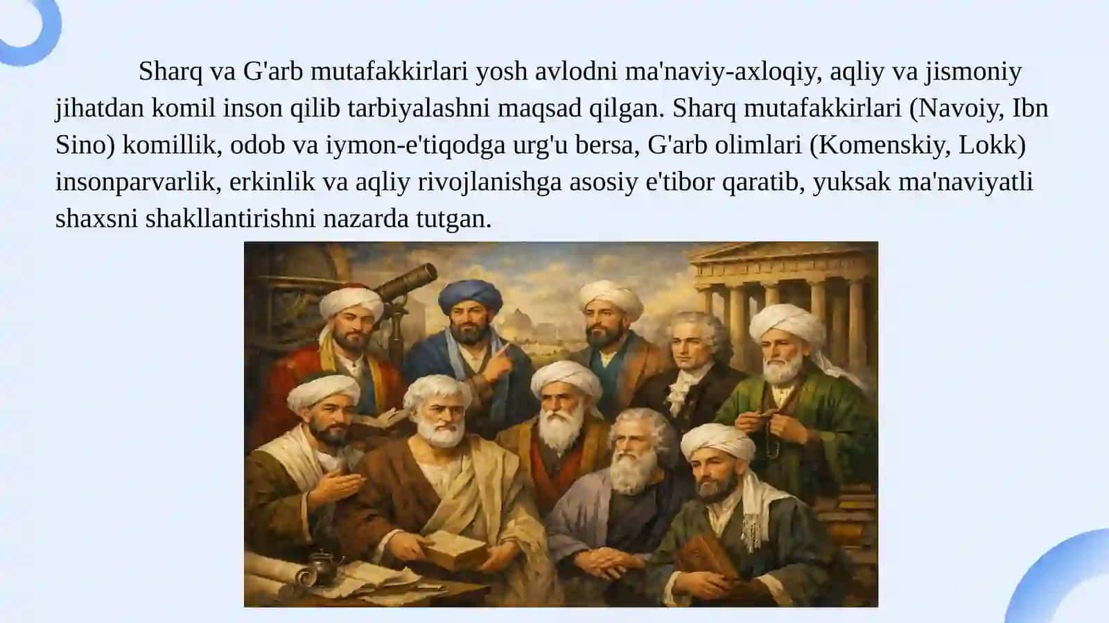 Sharq va G'arb mutafakkirlarining tarbiyaviy qarashlari 3