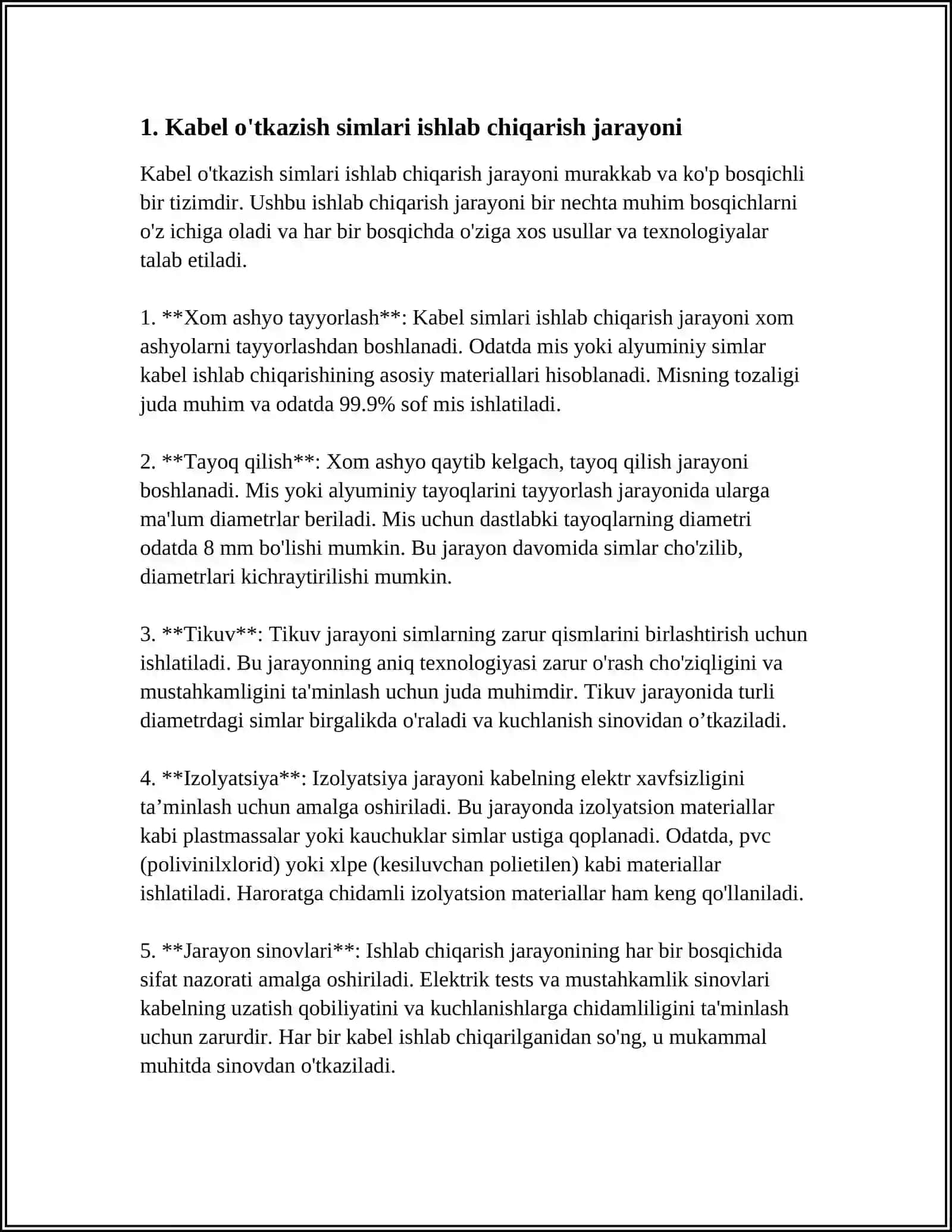 KABEL TOK O'TKAZISH SIMLARINI TAYYORLASH 3