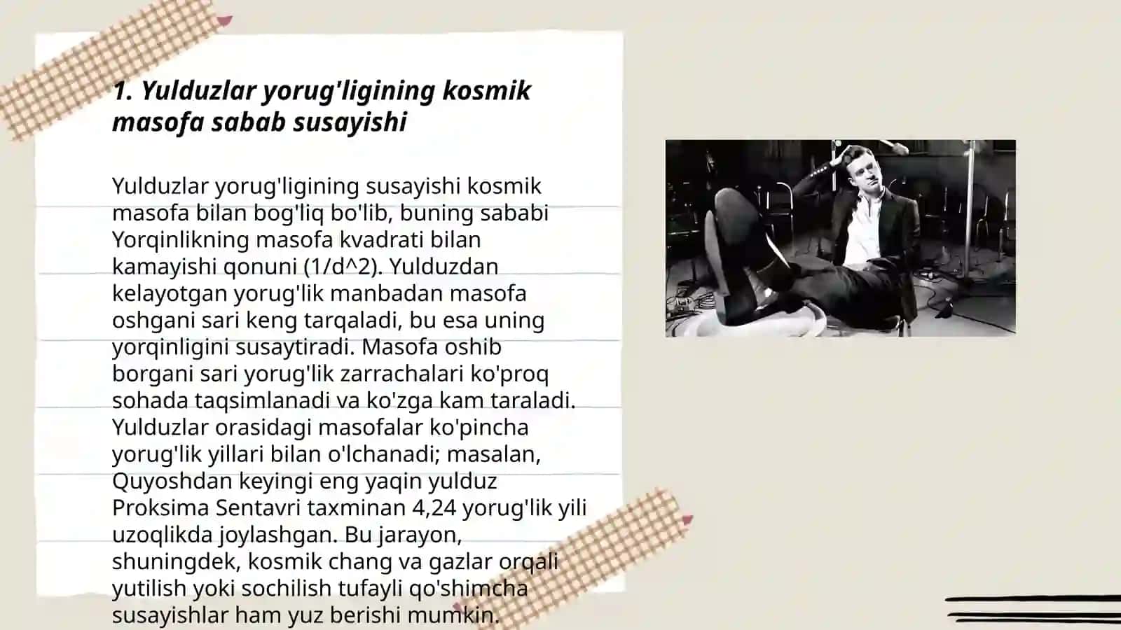 Yulduzlar yorug‘ligining susayishi va qizarishini 3