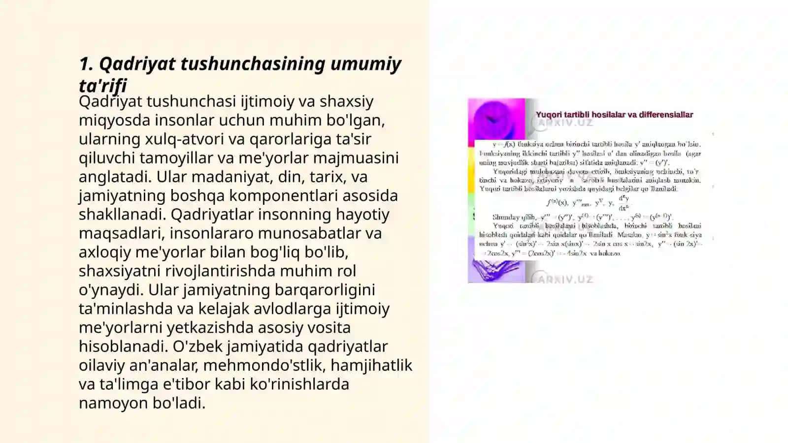 Qadriyat tushunchasining ma'nosi va uning umumiy tavsifi 3