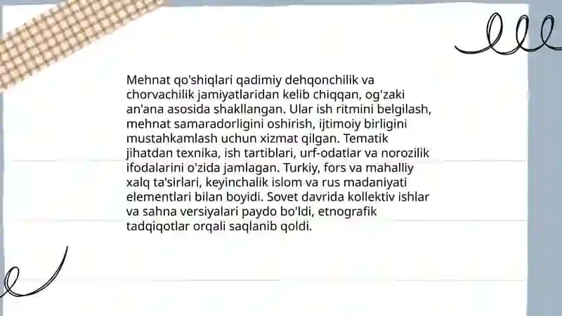 Folklyorshunoslik. Mehnat qo'shiqlari va termalar 3