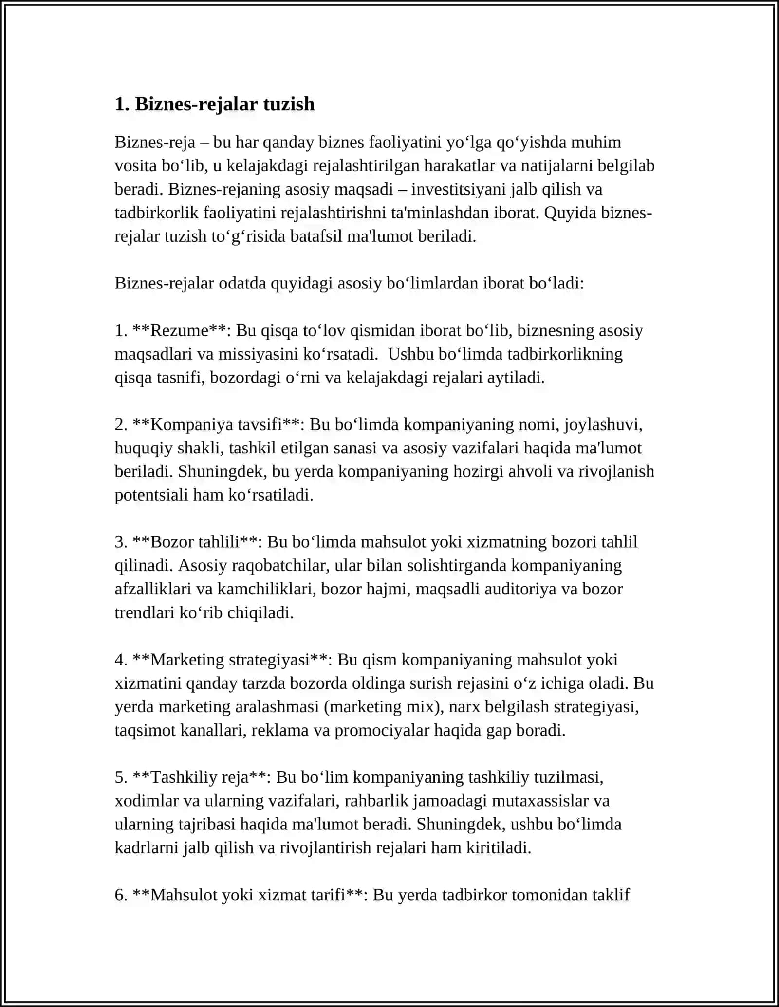 Biznes-rejalar tuzish 3